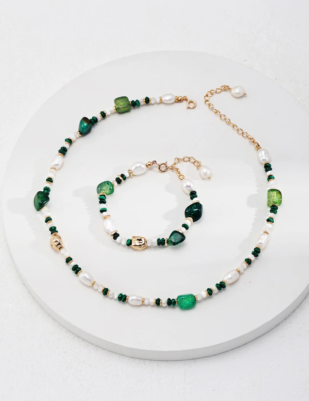 Green Agate with Pearl Beaded Bracelet