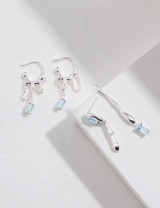 Blue Topaz Hoop Statement Earrings