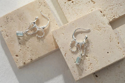 Blue Topaz Hoop Statement Earrings